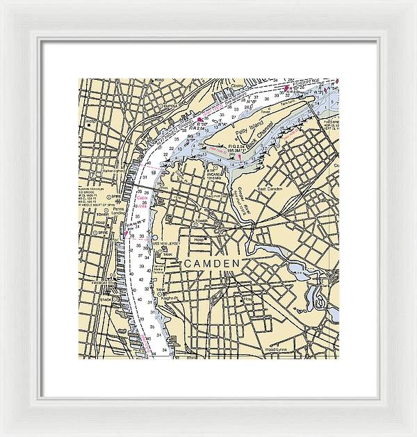 Camden-new Jersey Nautical Chart - Framed Print