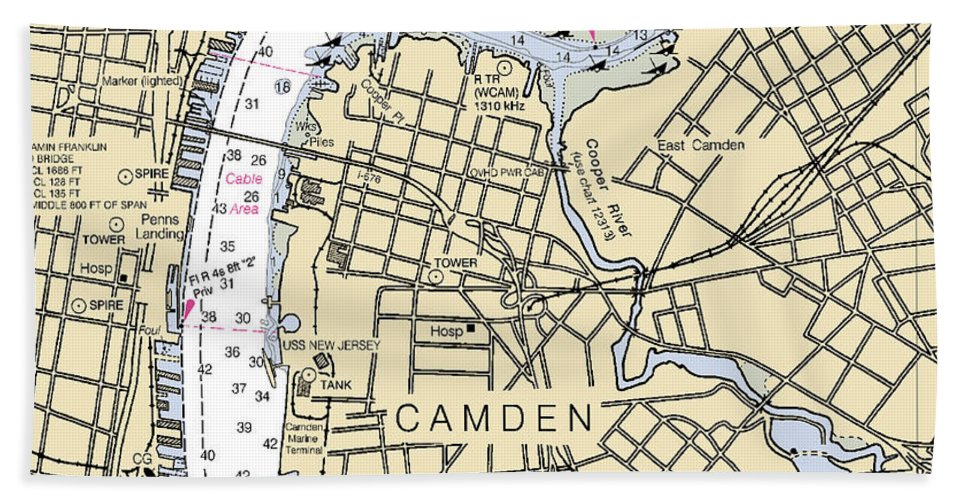 Camden-new Jersey Nautical Chart - Bath Towel