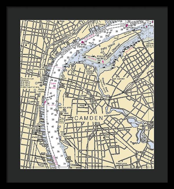 Camden-new Jersey Nautical Chart - Framed Print