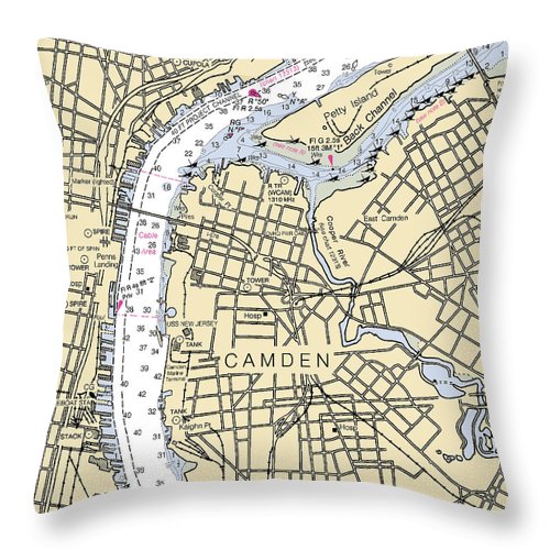 Camden-new Jersey Nautical Chart - Throw Pillow