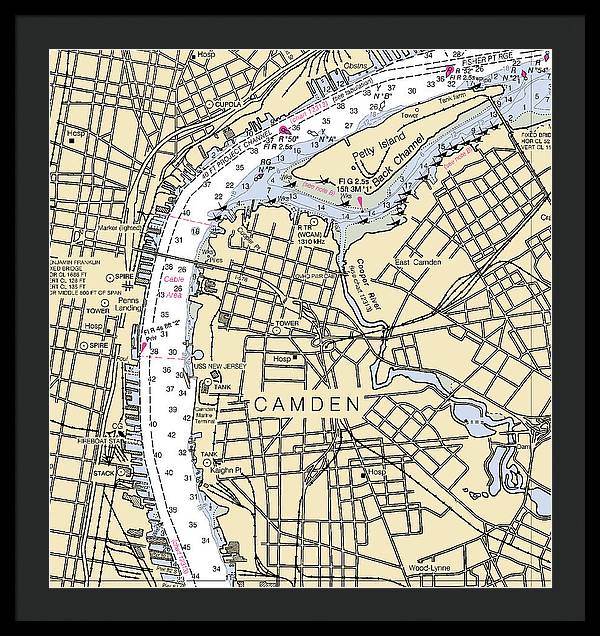 Camden-new Jersey Nautical Chart - Framed Print