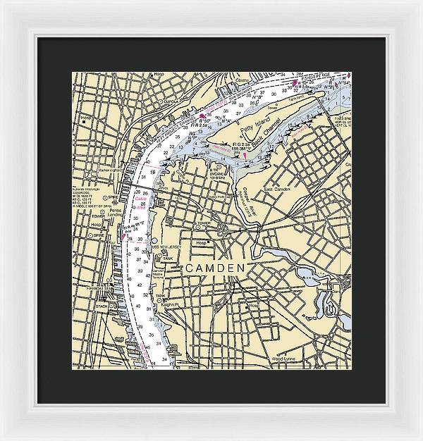 Camden-new Jersey Nautical Chart - Framed Print