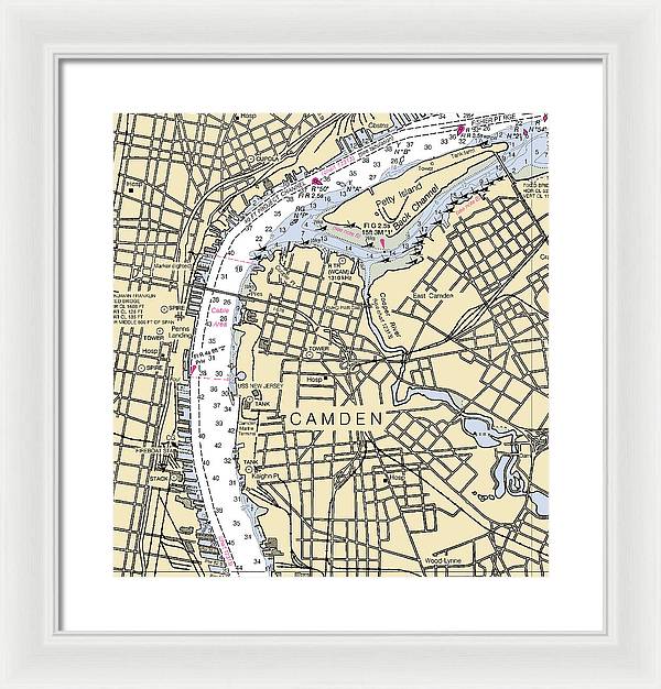 Camden-new Jersey Nautical Chart - Framed Print