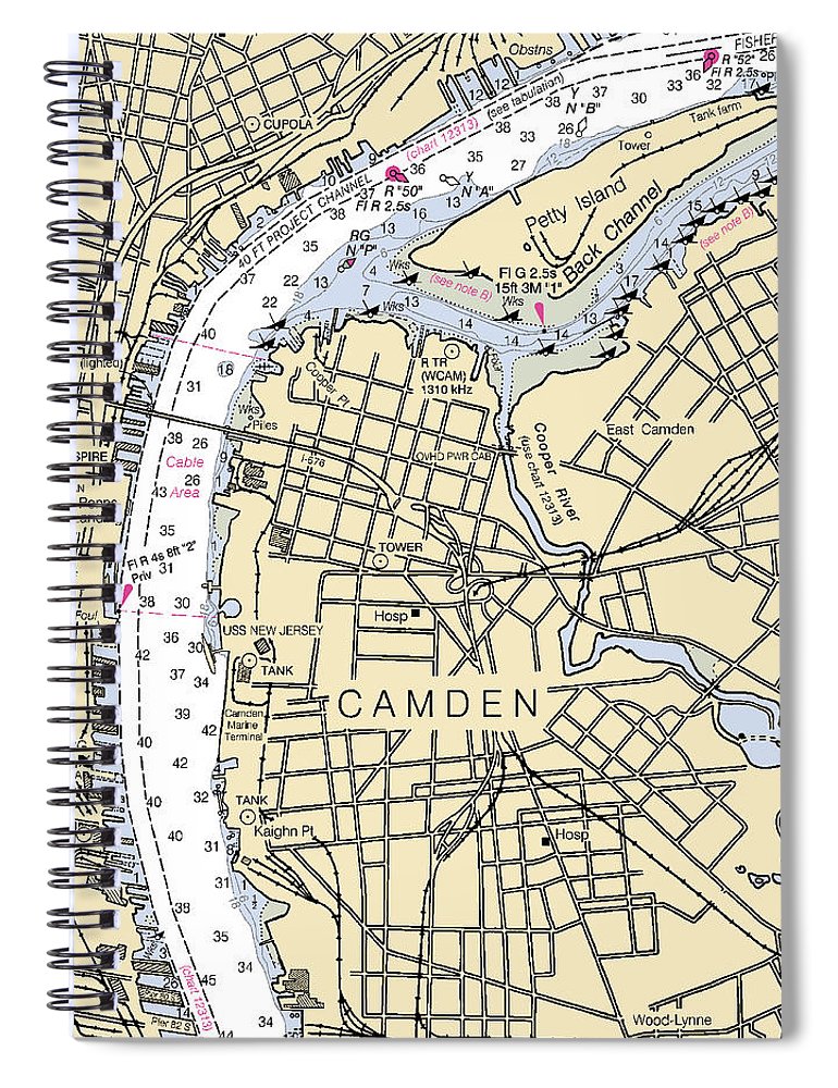 Camden New Jersey Nautical Chart Spiral Notebook