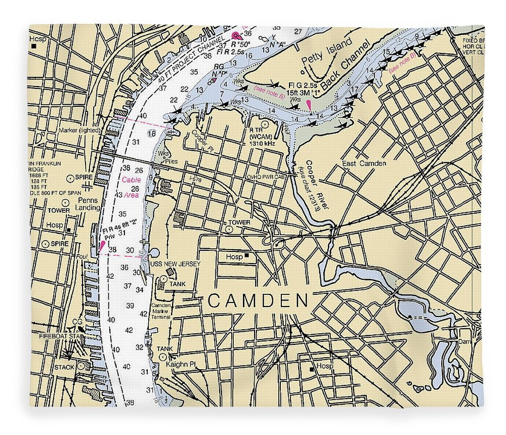 Camden New Jersey Nautical Chart Blanket