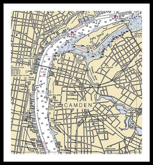 Camden-new Jersey Nautical Chart - Framed Print