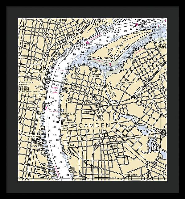 Camden-new Jersey Nautical Chart - Framed Print