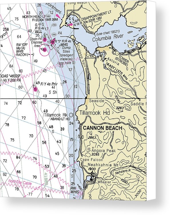 Cannon Beach Oregon Nautical Chart - Canvas Print