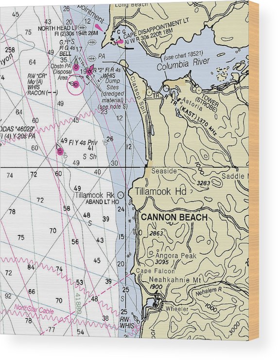Cannon Beach Oregon Nautical Chart Wood Print