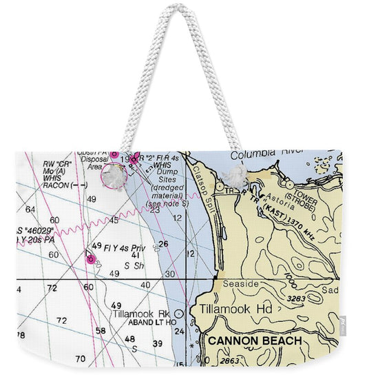 Cannon Beach Oregon Nautical Chart - Weekender Tote Bag