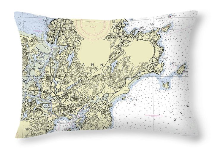 Cape Ann Massachusetts Nautical Chart - Throw Pillow