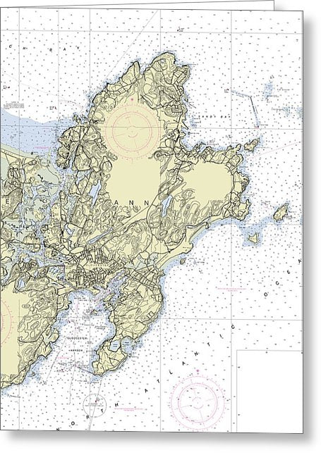 Cape Ann Massachusetts Nautical Chart - Greeting Card