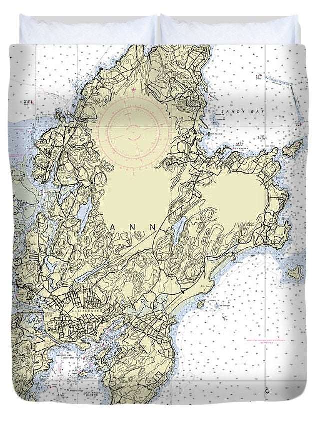 Cape Ann Massachusetts Nautical Chart - Duvet Cover
