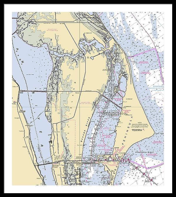 Cape Canaveral  -florida Nautical Chart _v1 - Framed Print