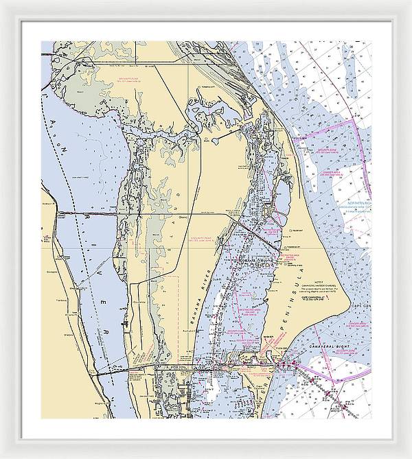 Cape Canaveral  -florida Nautical Chart _v1 - Framed Print