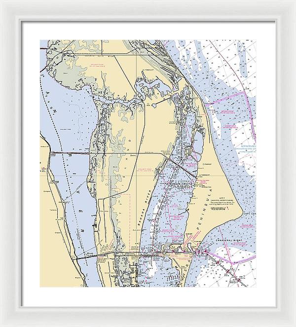Cape Canaveral  -florida Nautical Chart _v1 - Framed Print