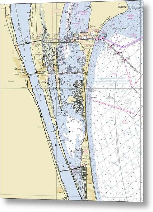 A beuatiful Metal Print of the Cape Canaveral South Florida Nautical Chart - Metal Print by SeaKoast.  100% Guarenteed!