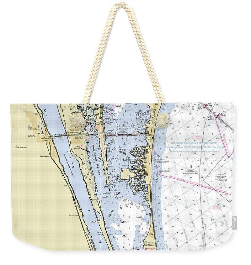 Cape Canaveral South Florida Nautical Chart - Weekender Tote Bag