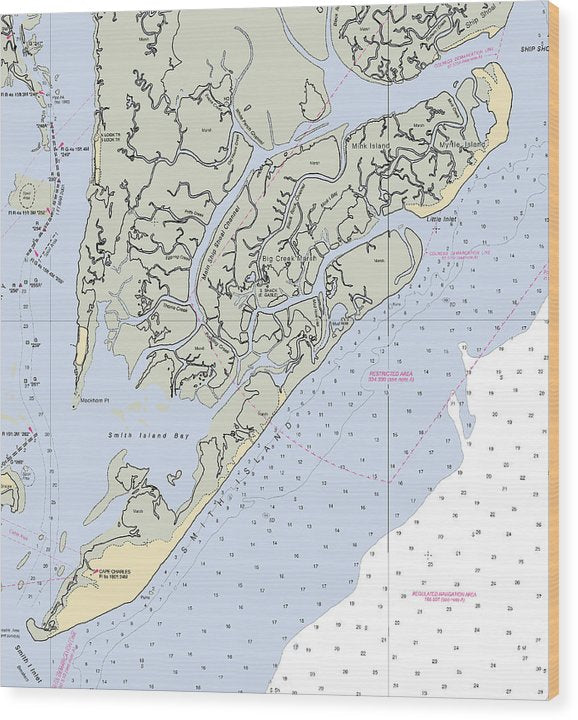 Cape Charles-Virginia Nautical Chart Wood Print