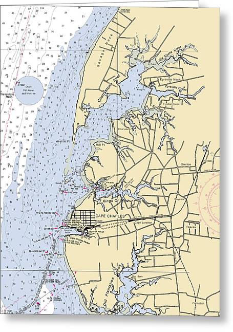 Cape Charles -virginia Nautical Chart _v2 - Greeting Card