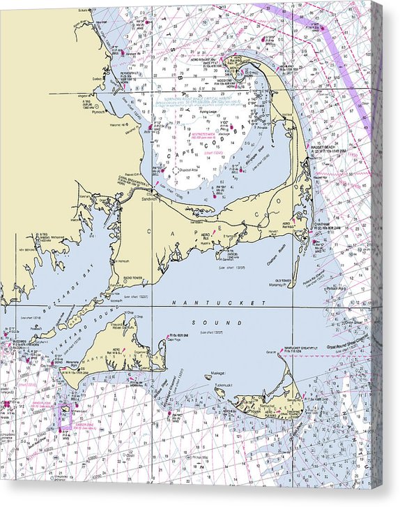 Cape Cod And The Islands Massachusetts Nautical Chart Canvas Print