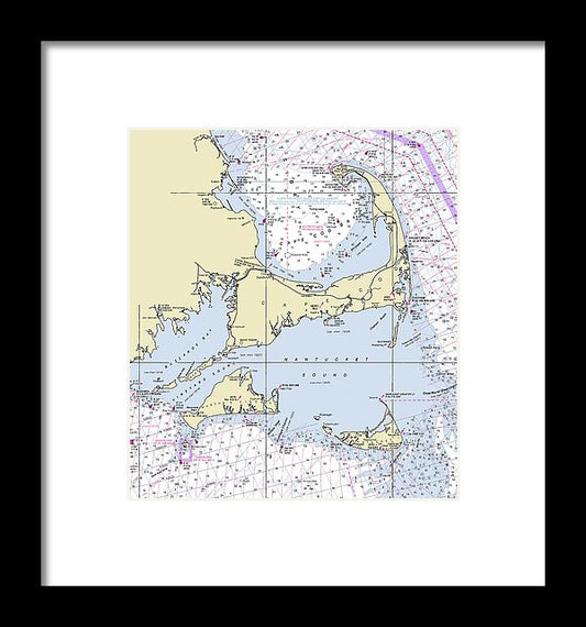 Cape Cod And The Islands Massachusetts Nautical Chart - Framed Print