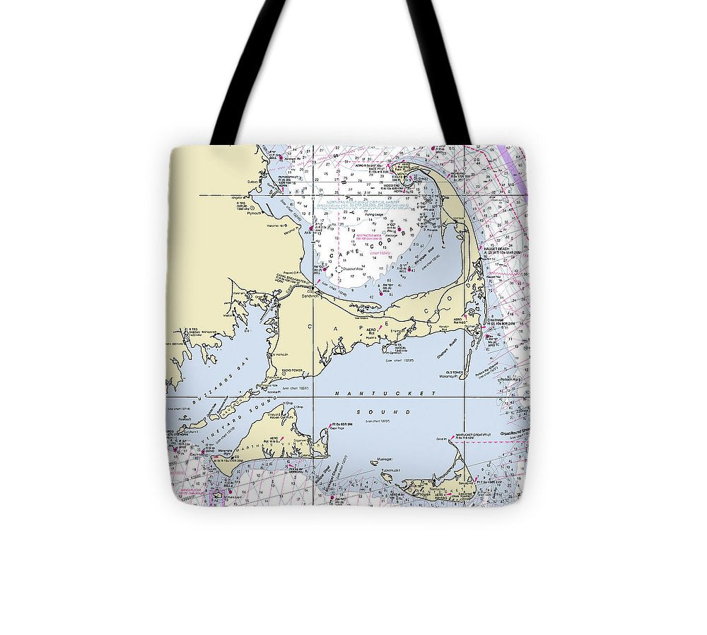 Cape Cod And The Islands Massachusetts Nautical Chart Tote Bag