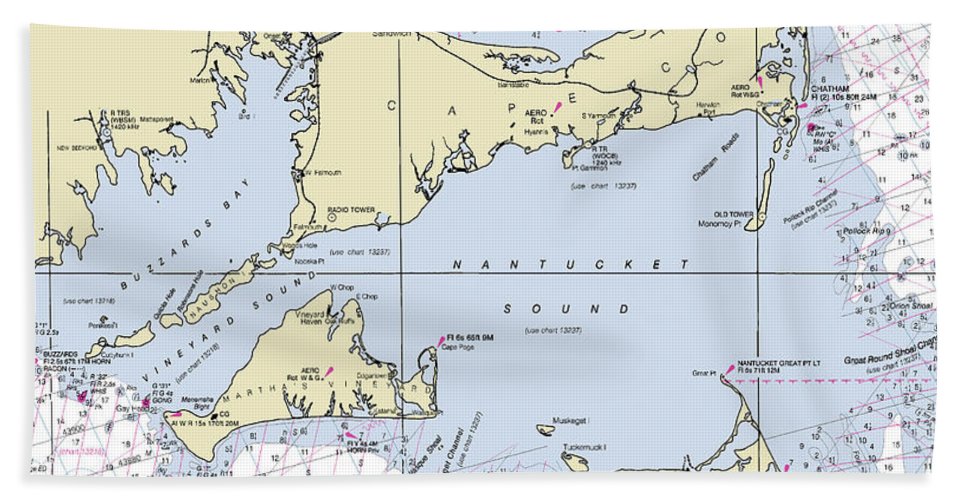Cape Cod and The Islands Massachusetts Nautical Chart - Bath Towel