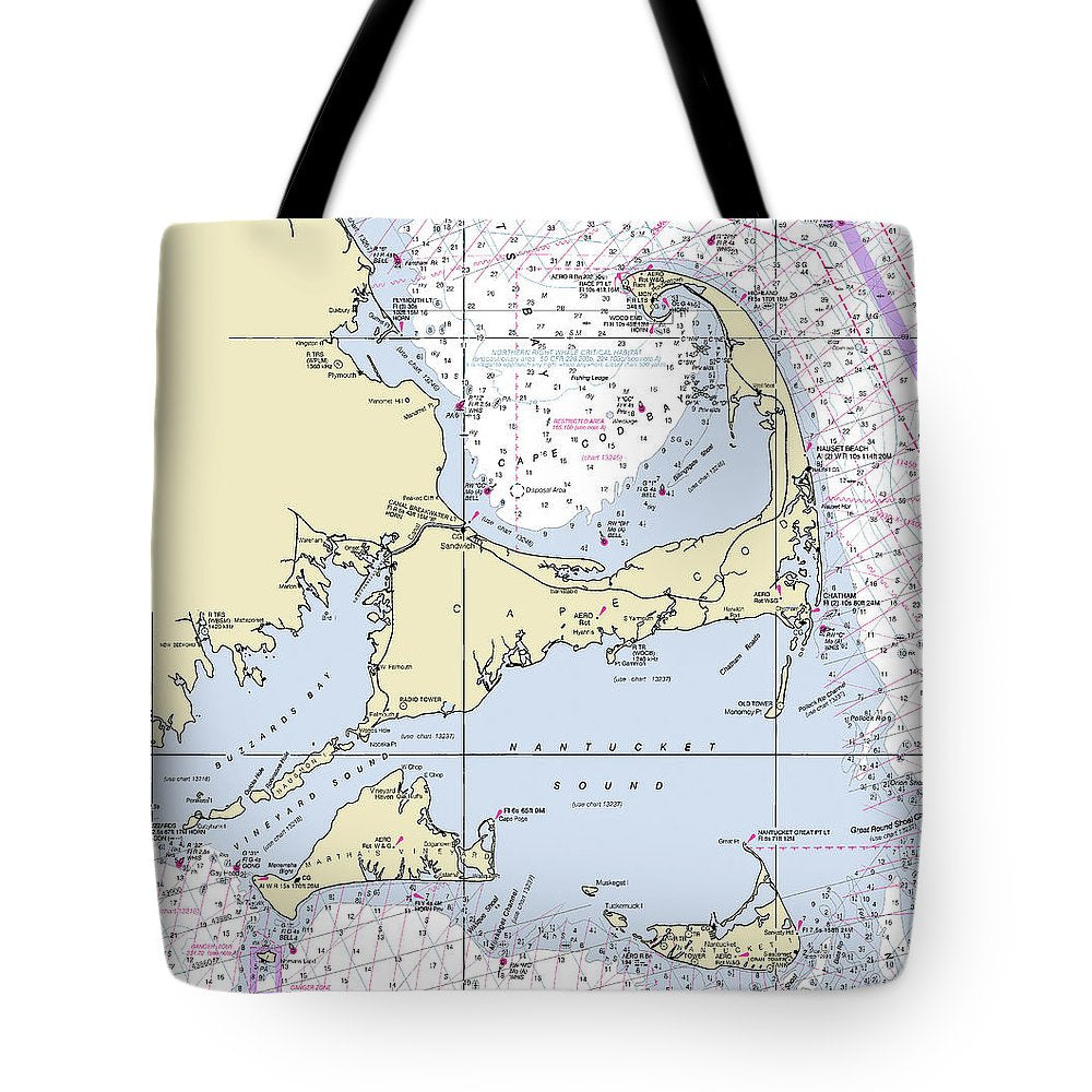 Cape Cod and The Islands Massachusetts Nautical Chart - Tote Bag