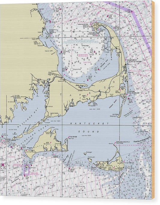 Cape Cod And The Islands Massachusetts Nautical Chart Wood Print