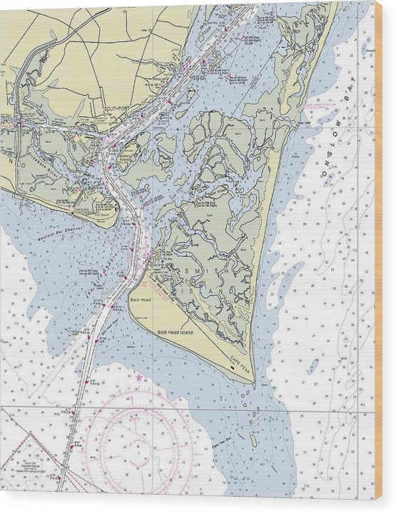 Cape Fear North Carolina Nautical Chart Wood Print