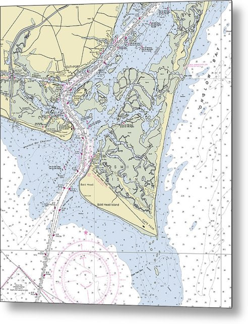 A beuatiful Metal Print of the Cape Fear North Carolina Nautical Chart - Metal Print by SeaKoast.  100% Guarenteed!