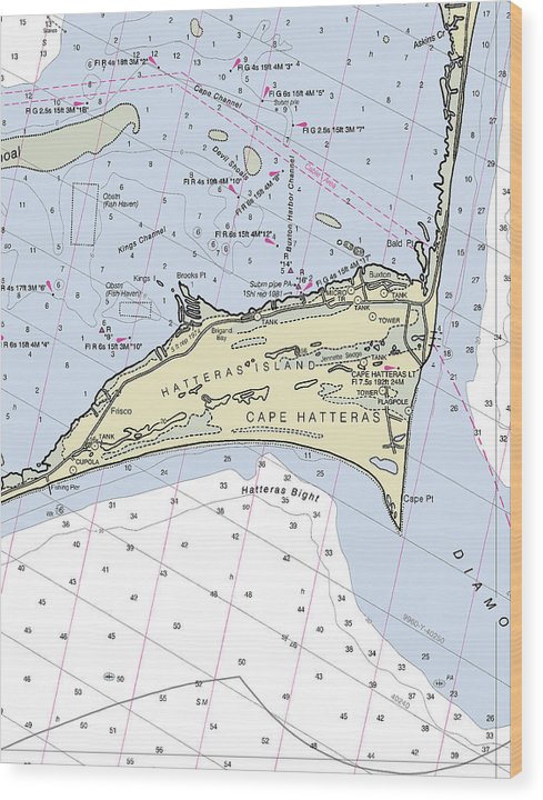 Cape Hatteras North Carolina Nautical Chart Wood Print