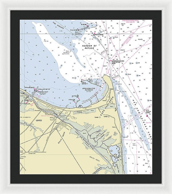 Cape Henlopen Delaware Nautical Chart - Framed Print