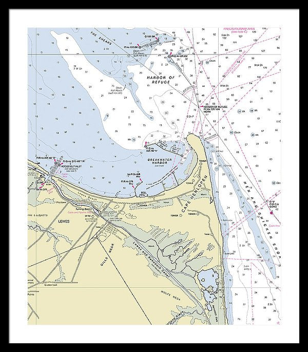 Cape Henlopen Delaware Nautical Chart - Framed Print