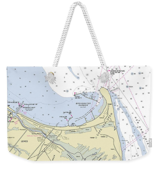 Cape Henlopen Delaware Nautical Chart - Weekender Tote Bag