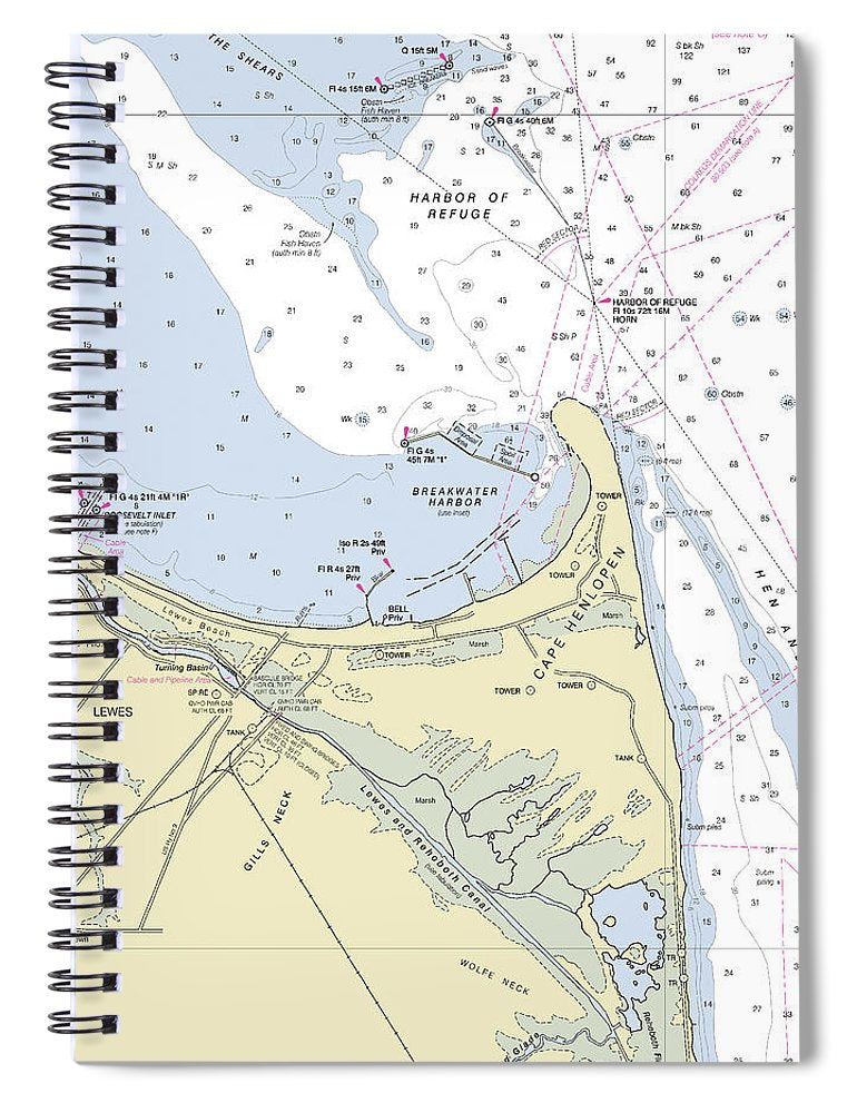 Cape Henlopen Delaware Nautical Chart Spiral Notebook