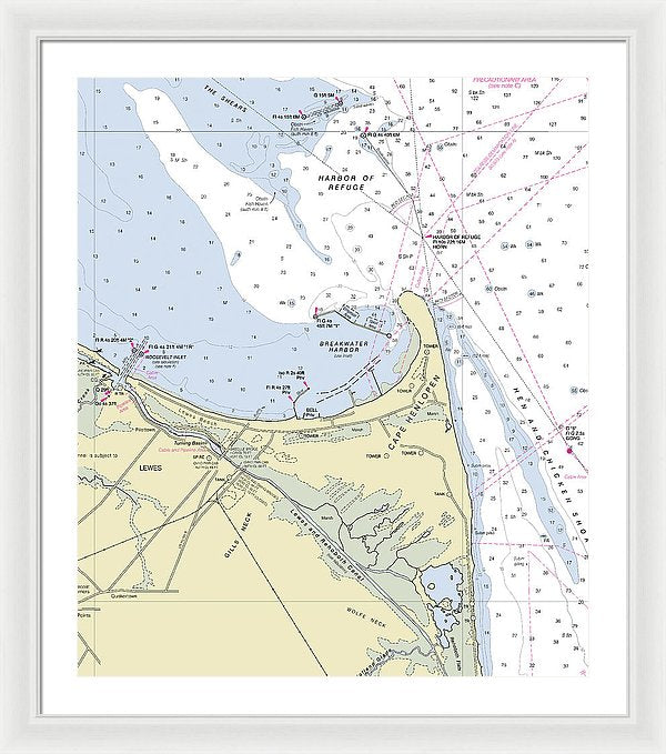 Cape Henlopen Delaware Nautical Chart - Framed Print