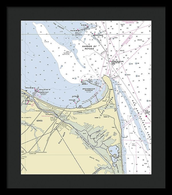 Cape Henlopen Delaware Nautical Chart - Framed Print