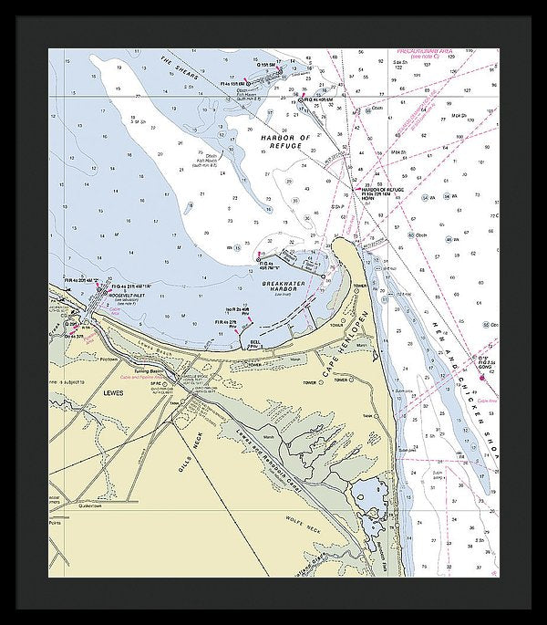 Cape Henlopen Delaware Nautical Chart - Framed Print