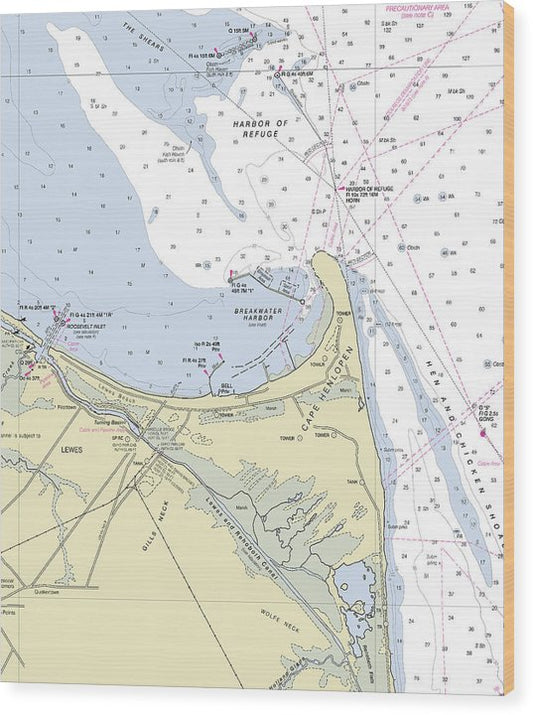 Cape Henlopen Delaware Nautical Chart Wood Print
