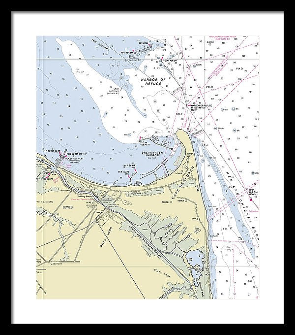 Cape Henlopen Delaware Nautical Chart - Framed Print