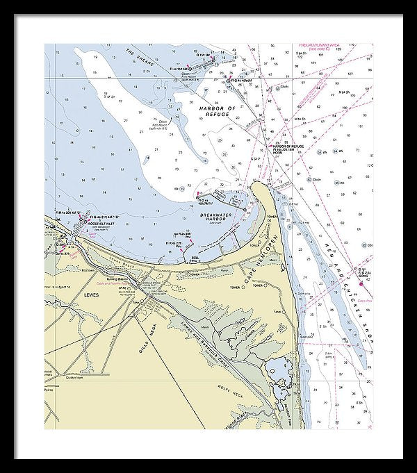 Cape Henlopen Delaware Nautical Chart - Framed Print