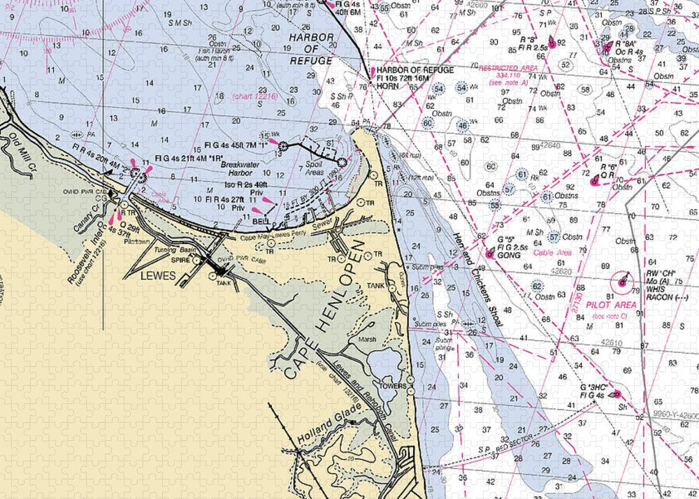 Cape Henlopen -delaware Nautical Chart _v2 - Puzzle