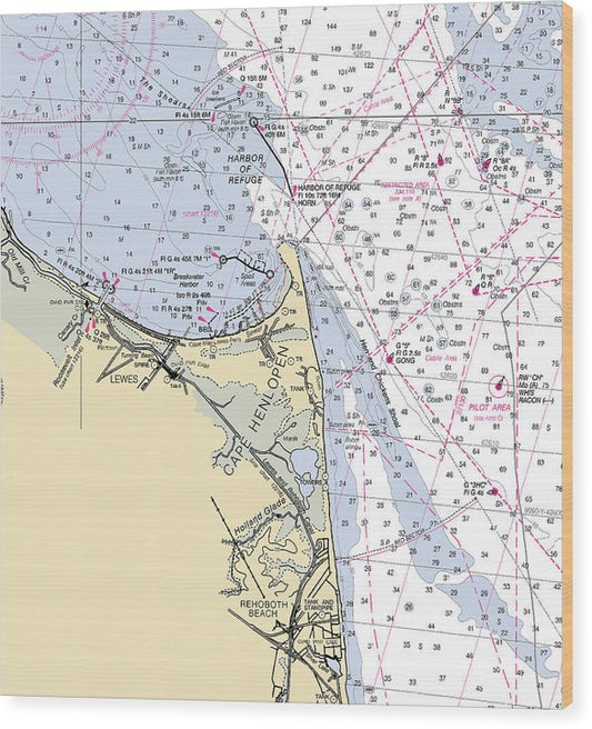 Cape Henlopen -Delaware Nautical Chart _V2 Wood Print