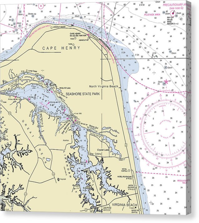 Cape Henry To Virginia Beach Virginia Nautical Chart Canvas Print