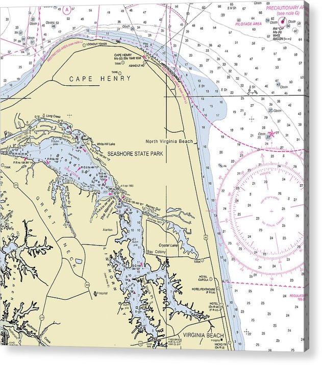Cape Henry To Virginia Beach Virginia Nautical Chart  Acrylic Print
