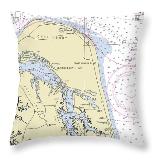 Cape Henry To Virginia Beach Virginia Nautical Chart - Throw Pillow