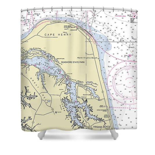 Cape Henry To Virginia Beach Virginia Nautical Chart Shower Curtain