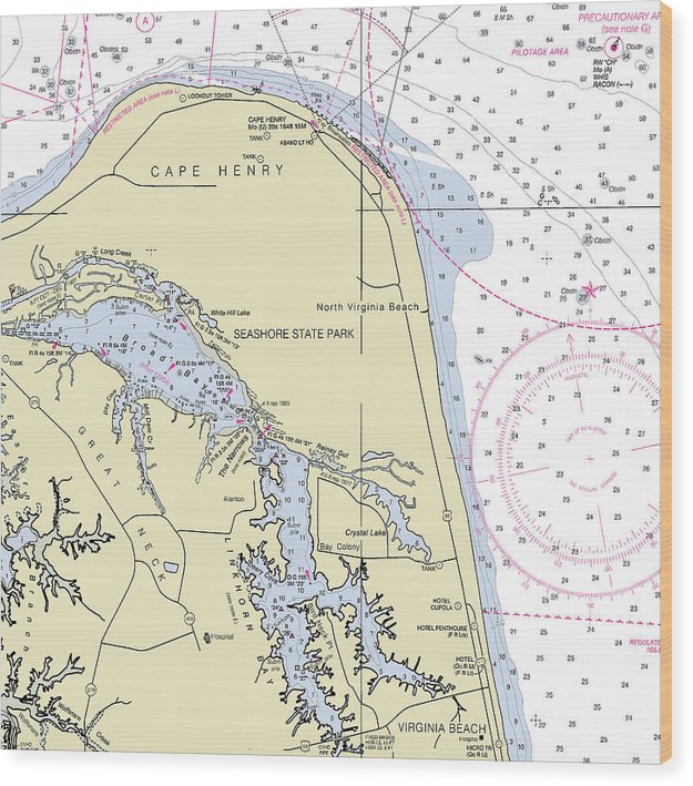 Cape Henry To Virginia Beach Virginia Nautical Chart Wood Print
